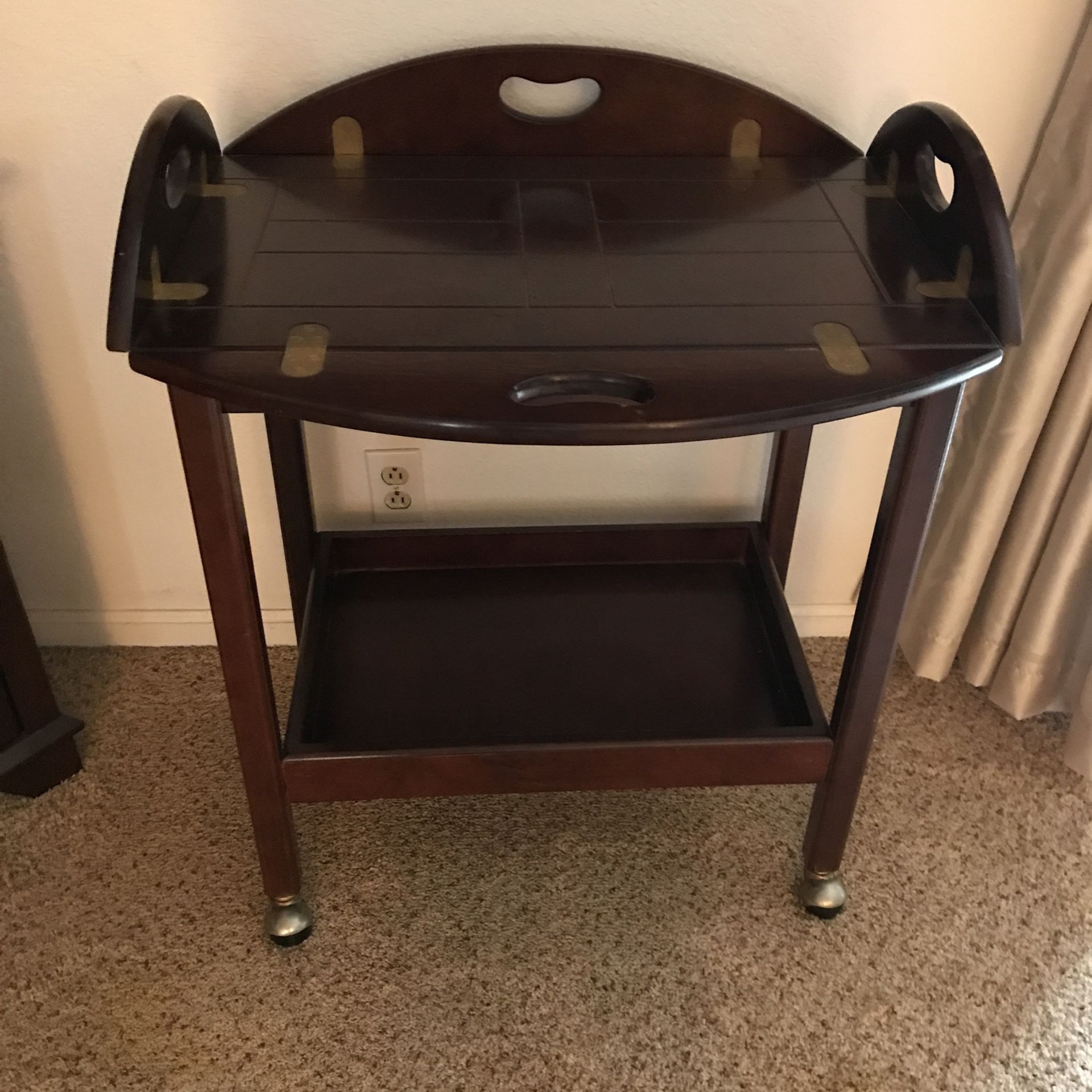Solid Beverage Cart With Wheels. Dark Wood 