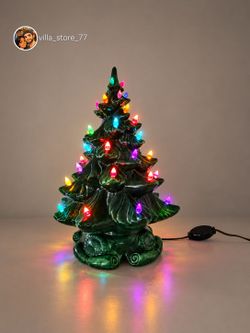 VTG 1970's Atlantic Mold Ceramic Christmas Tree 16” Lighted Music Box Tested