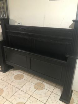 Cal king bed frame solid wood clean