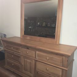 Large Wooden Dresser w/ Mirror