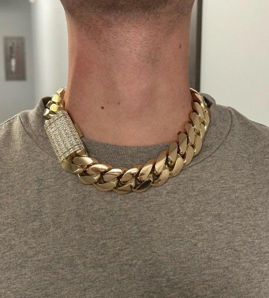 22MM X20 Cuban Link Chain 14k Heavy Gold Plated Doesn't Loses Color