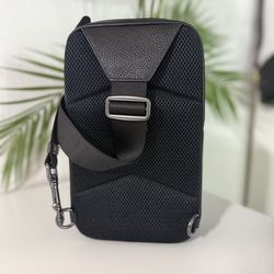 Coach Sullivan PK Sig Patch Crossbody Bag Charcoal Black Yellow Zip Closure