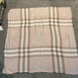 Vintage Large Wool Silk, Pink Plaid Scarf 