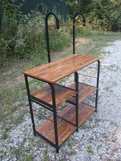 Mr IRONSTONE Bakers Rack Microwave Stand Kitchen 35.5" Microwave Cart 3-Tier+4-Tier Kitchen Shelves for Spice Organizer Coffee Station with 10 Hooks, 