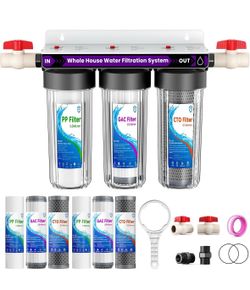 Whole House Water Filter System, 3-Stage Home Water Filtration System, Extra 2 Sets of Filters, 1.5-2 Years Filter Life, Reduce Chlorine Sediment Tast