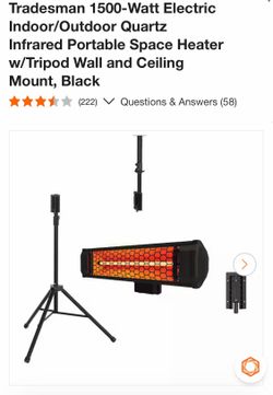 Tradesman 1500-Watt Electric Indoor/Outdoor Quartz Infrared Portable Space Heater w/Tripod Wall and Ceiling Mount, Black