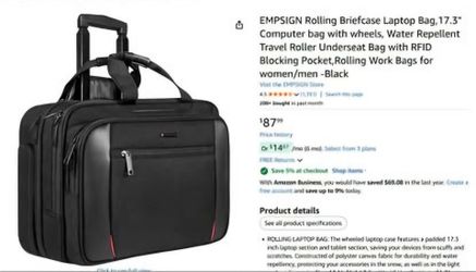 EMPSIGN Rolling Briefcase Laptop Bag