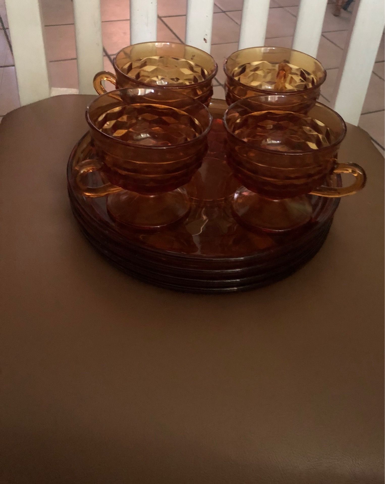 Vintage Indiana glass snack & cups set of 4