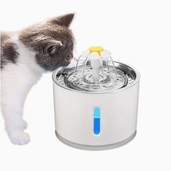 Dog and Cat Water Fountains, 2.4L/81oz LED Pet Fountains, Plastic Top and Stainless Steel Automatic Drinking Water Dispenser, Suitable for Other Pets