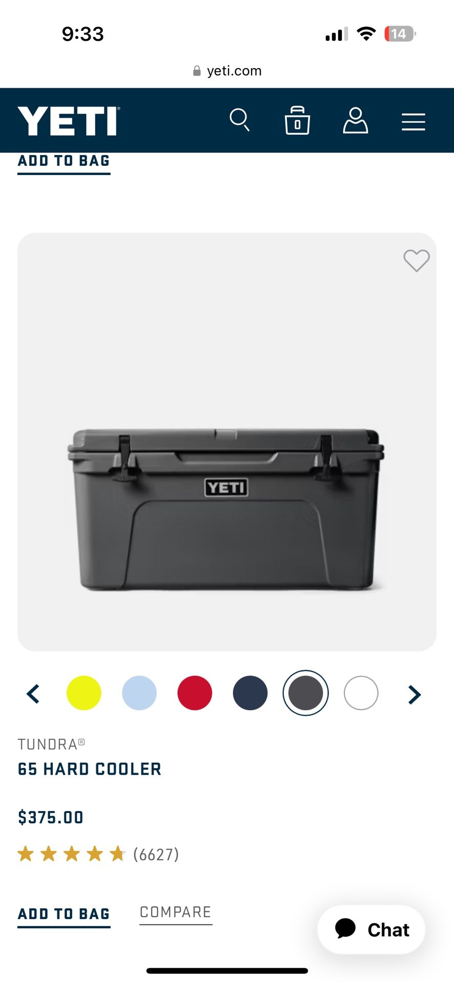 Yeti Cooler Grey 45 Inches 120$