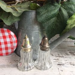 Vintage Farmhouse Sterling Silver Glass Salt And Pepper Shakers