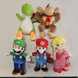 Super Mario Bros Nintendo Plush Set Of 5 Mario Luigi Yoshi Princess Peach Donkey Kong