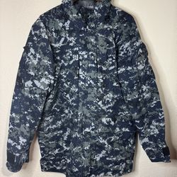 US Navy Working Parka Large Regular Goretex Jacket Blue Digital Camo