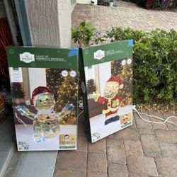 4 Christmas Santa and snowman yard ornament 30 inches tall