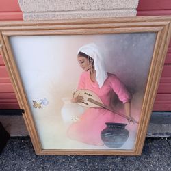 Beautiful Painting Of Pretty Woman And Banjo