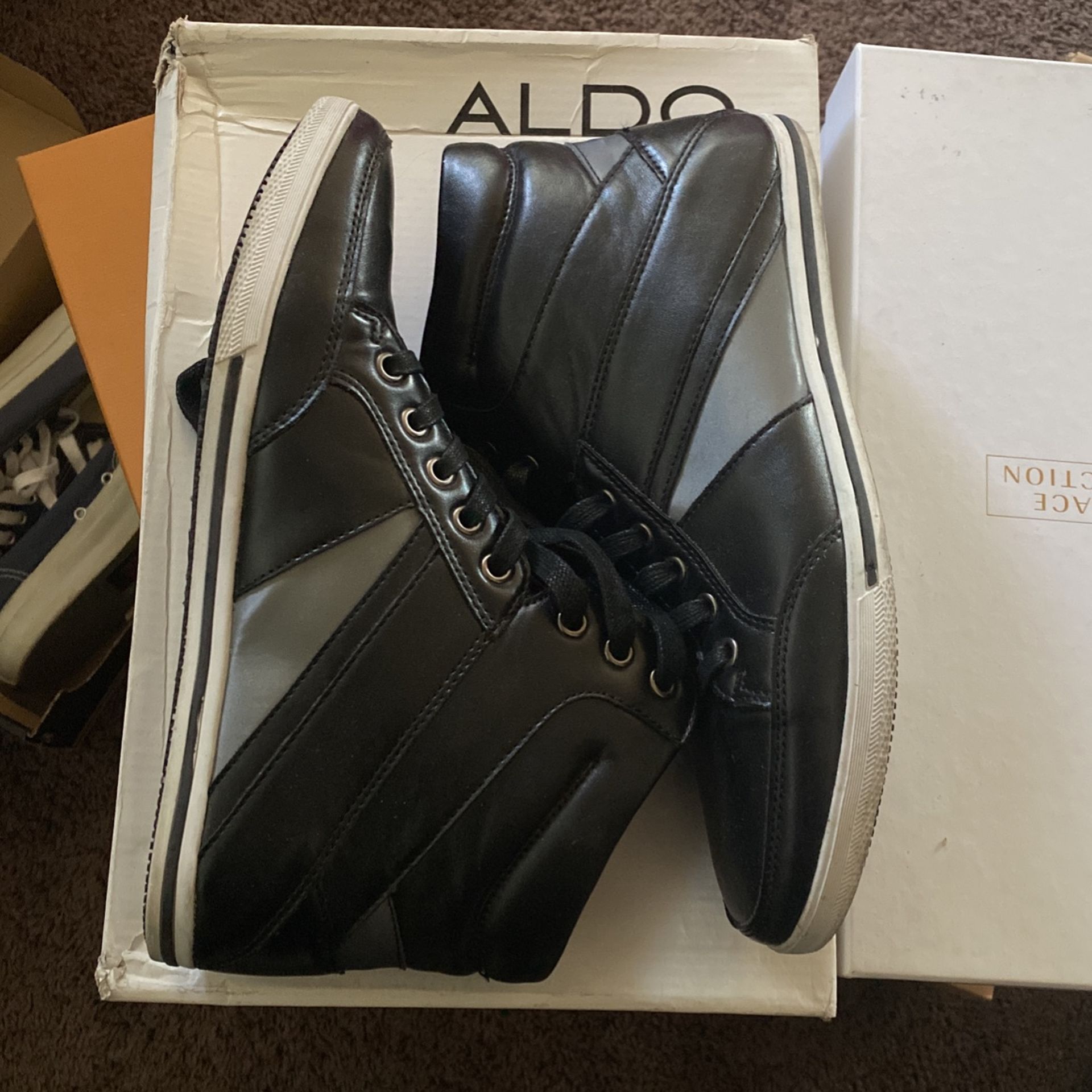 Aldo Novara Black And Silver Leather Boots Mens Size 7