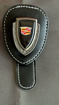Cadillac Sunglasses Holder for Car Sun Visor, Magnetic Leather Glasses Hanger Mounted with Ticket Card Clip, Universal Vehicle Interior Accessories fo