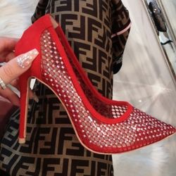 Red  Sexy Fishnet pointed Heel