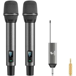 TONOR Wireless Microphones, UHF Rechargeable Cordless Karaoke Mics, 2x20 Channel Dynamic Microfonos Inalambricos Professional for Singing Church Weddi