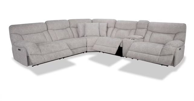Everest Light Grey 136" Power Reclining 6 Piece Sectional with Power Headrest