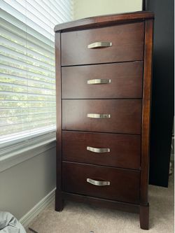 Solid Wood 5-Drawer Tall Dresser – Dark Espresso Finish
