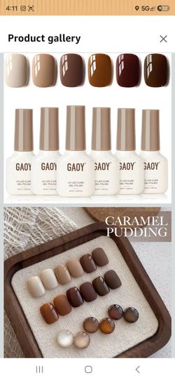 Brown Nude Gel Nail Polish Set, 6 Fall Colors, Caramel Pudding