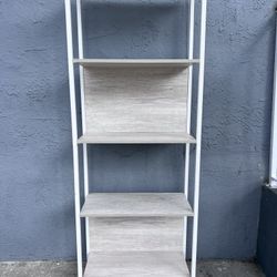 4 Shelf Wood Bookcase White And Gray With Metal Frame FURNITURE