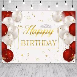 ABLIN 7x5ft Gold Happy Birthday Backdrop Red White Balloons Silver Crown Photogr