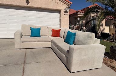 Sebastian Cream White Beige Fabric 109" 2 Piece L-Shaped Sectional with Right Arm Facing Convertible Futon Sleeper