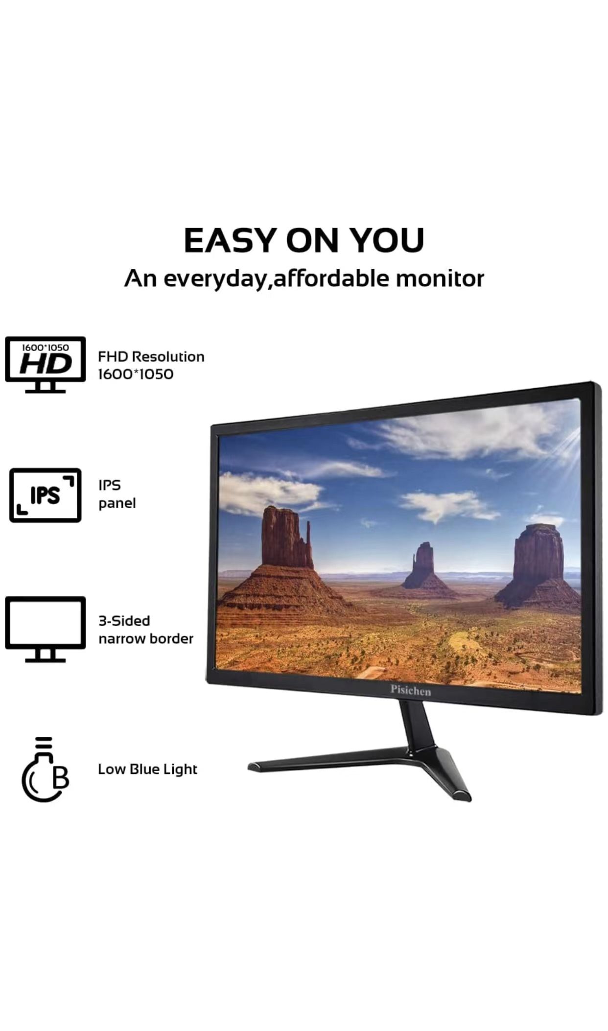 Computer Monitor, 22 Inch PC Monitor HD 1600x1050, Gaming Monitor with HDMI & VGA Interface