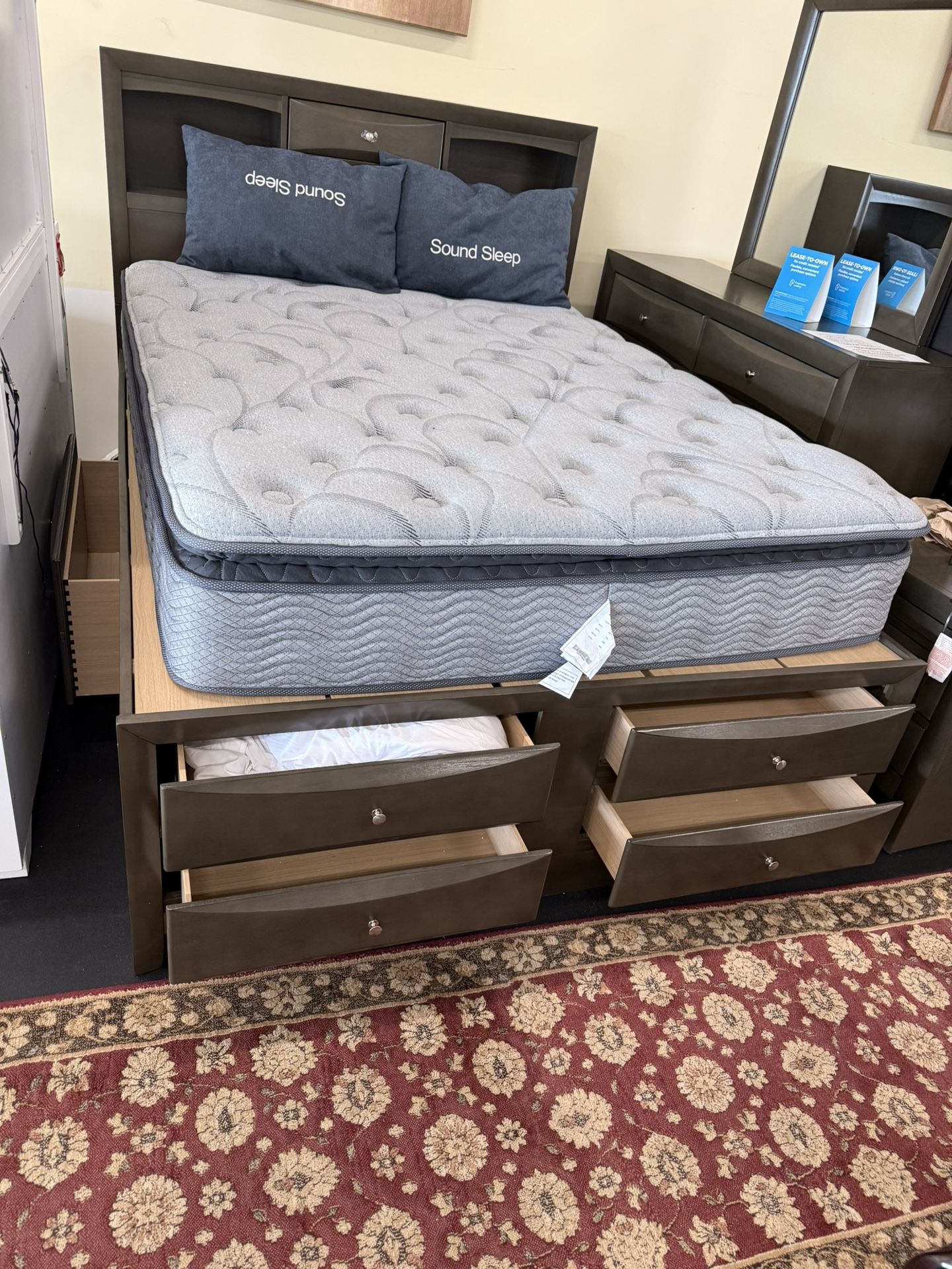 Queen Bed Room Set On Sale ( Including Queen Bed Frame, Dresser, Mirror, 1 Night Stand) 