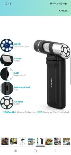 LM203 Handheld LCD Digital Microscope with Metal Stand, 4 inch 200X Portable USB Digital Microscope Kit for Adults and Kids, 8 LED, Compatible Windows