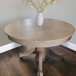 Vintage Solid Bare Wood Sealed Natural Finish  Round  Dining Table Claw Feet. 