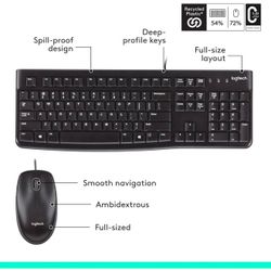 Logitech MK120 Wired Keyboard and Mouse Combo for Windows, Optical Wired Mouse, Full-Size, USB, Compatible with PC, Laptop - Black