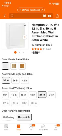 Hampton 21 in. W x 12 in. D x 30 in. H Assembled Wall Kitchen Cabinet in Satin White by Hampton Bay