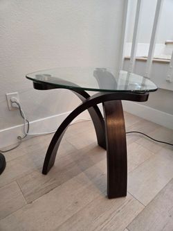 23" Glass Top End Table with Wood Base