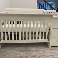 Refinished Crib With 3 Drawers And Storage Shelves 