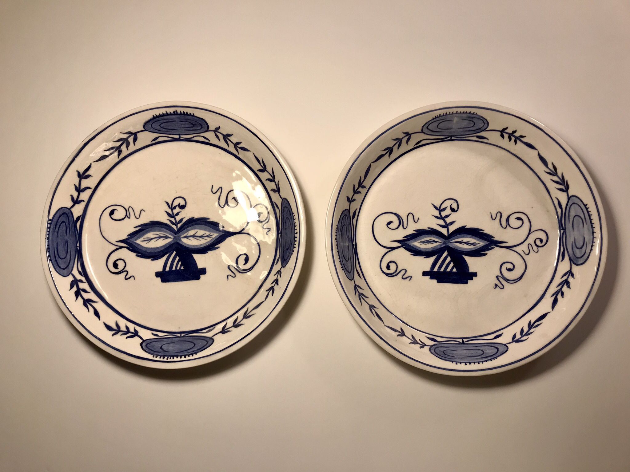 RARE Set of Two Mid Century Hand Painted Ceramic Plates by Peter Crotty Made In England