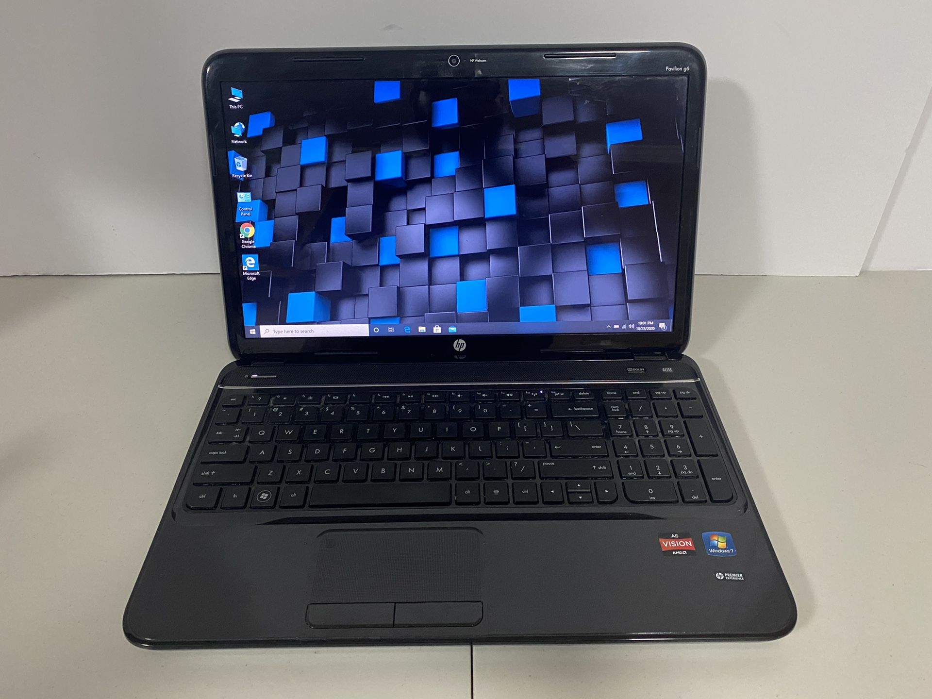 HP Pavilion g6, AMD A6. 2.70 GHz, 4 GB RAM, 600 GB Hard Drive, Wireless Wifi, Webcam, HDMI SD Cared Reader, DVDRW, Windows 10 Pro 64 Bits, Microsoft