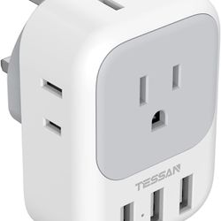 US to UK Plug Adapter, TESSAN Type G Travel Converter with 3 USB Gray