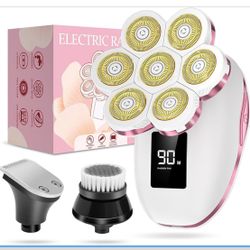 3-in-1 Electric Razors for Women,Bikini Trimmer for Women,7D Painless Electric Shaver with Facial Cleansing Brush,Gifts for Women,Replaceable Hair Rem