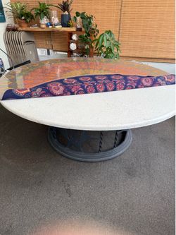 6’ white fiberglass outdoor patio with metal base