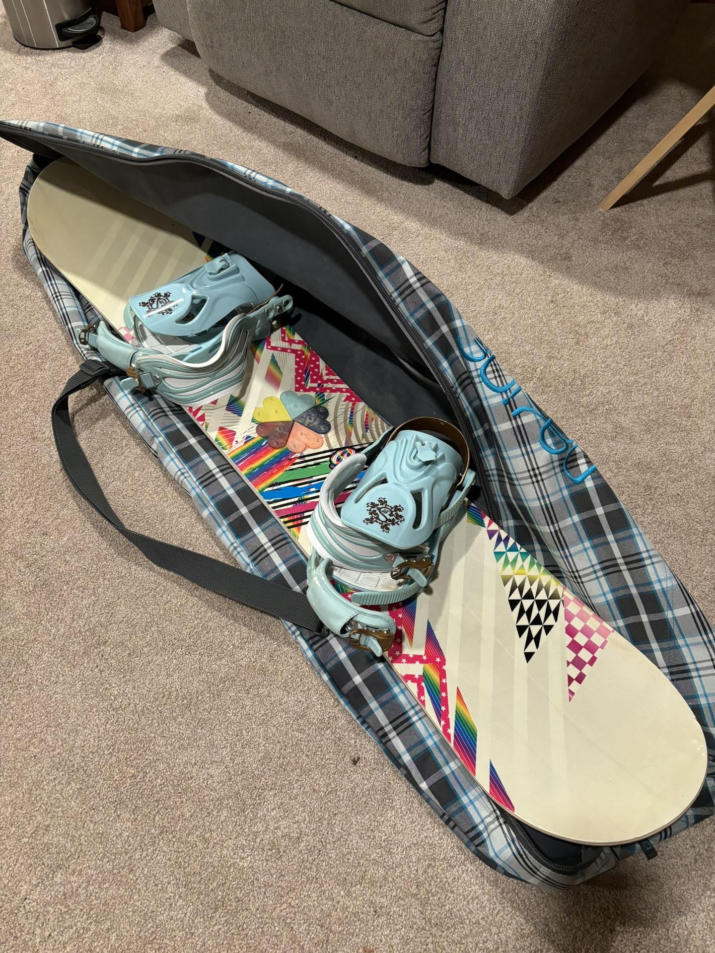 Snowboard, Boots, Bag