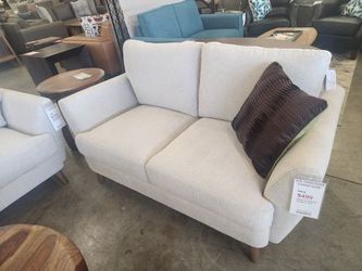 Mid Century Modern light cream Loveseat with Tapered leg