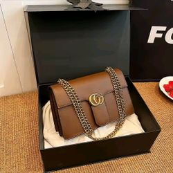 Brown Designer-Style Chain Shoulder Bag – New