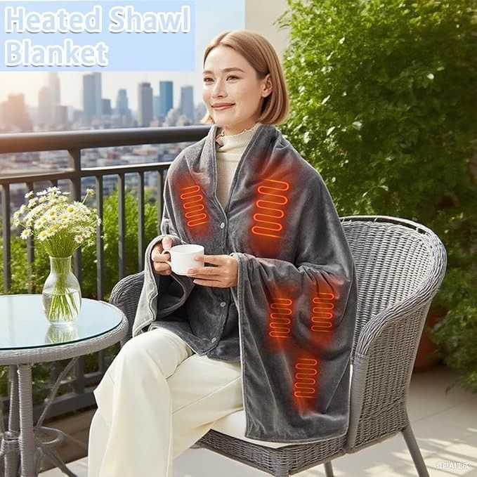 Cordless Electric Heated Blanket – Rechargeable Warming Shawl & Poncho