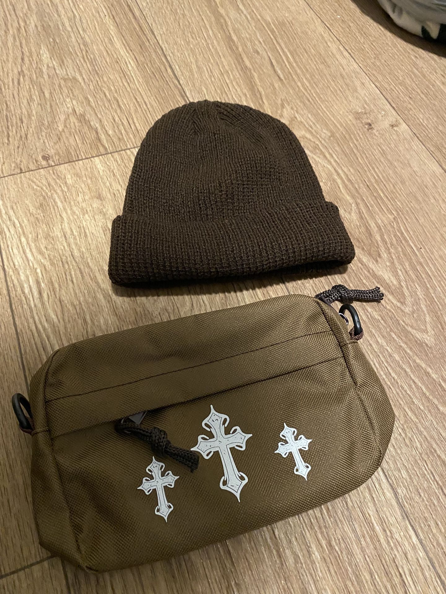 Coffee Brown Knit Beanie & Waist Bag Combo 2Pc
