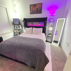 BLACK QUEEN UPHOLSTERED MULTI COLOR FIREPLACE BED FRAME Black