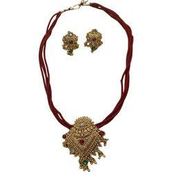 Indian Gold Kundan Red And Green Pendant set