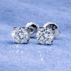 5 & 3mm Silver Stud Diamond passing Moissanite Earrings